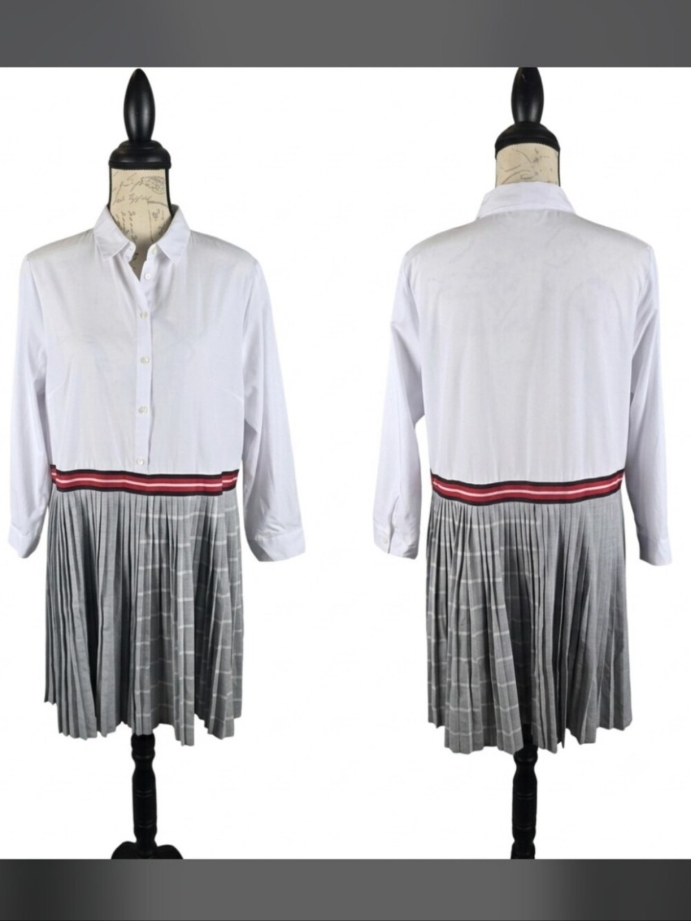 Zara Basic Schoolgirl Shirt Dress White Grey Wmn's Lg